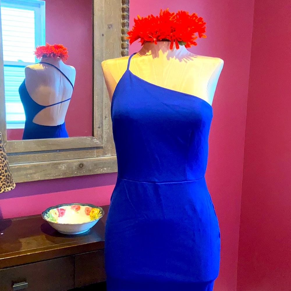 Lulu’s Royal Blue One Shoulder Strappy Back Bodycon Mini Dress Medium